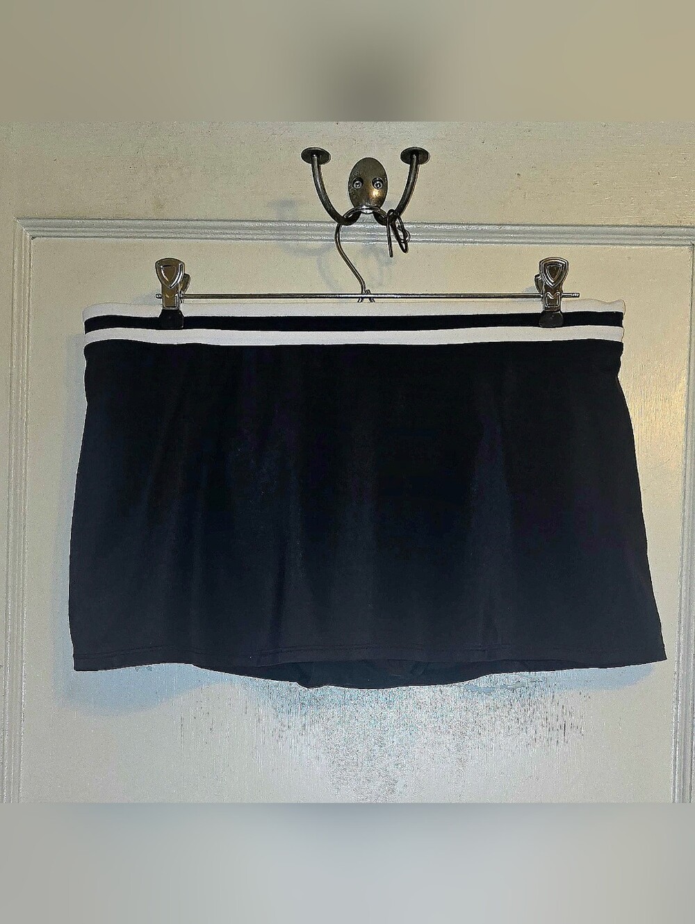 Black Bikini Bottom and Over-Skirt with White Stripe Waistband Sz 12